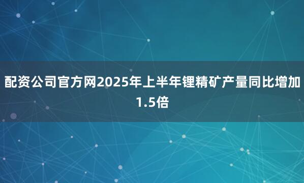 配资公司官方网2025年上半年锂精矿产量同比增加1.5倍